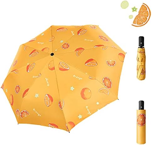 CatXQ Fruits Series Automatic Folding Umbrellas,[Rain & Sun,Windproof,Compact,Lightweight] Portable Travel Umbrellas for Woman Girl Kids - Orange