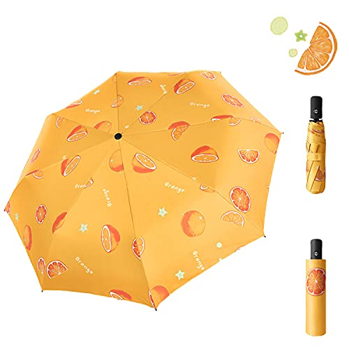 Catxq Fruits Series Automatic Folding Umbrellas,[Rain & Sun,Windproof,Compact,Lightweight] Portable Travel Umbrellas For Woman Girl Kids - Orange #TOP29