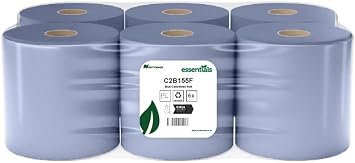 Blue Centrefeed Rolls   Pack of 6 | 2-Ply, 150m, Embossed Wipes for Cleaning, Kitchens, Workshops & Industrial Use | CHSA Approved, Perforated & Easy Tear