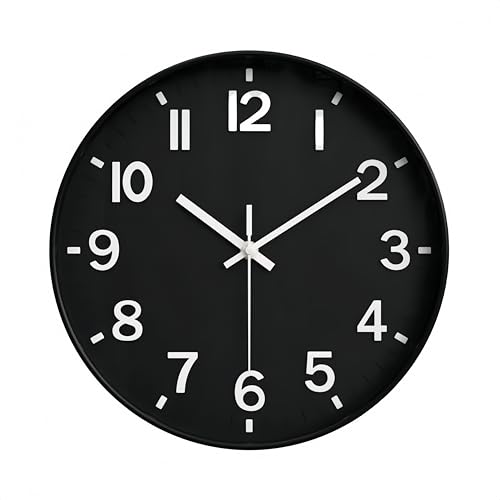 Wall Clocks Battery Operated, 12” Large Wall Clock for Living Room Bedroom Classroom Decor, Kitchen Clock, Modern Wall Clock, Non-Ticking Silent Clock (Black)