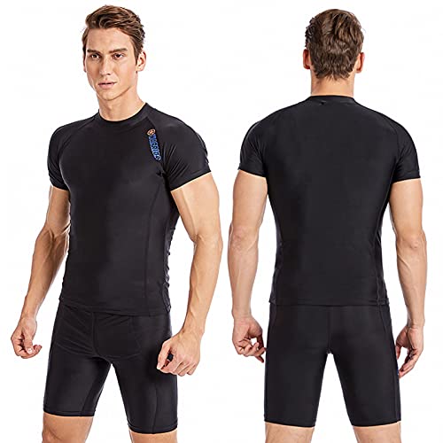 Owntop Herren Rash Vest Rashguard - Kurzarm Schwarz Schnorcheln Schwimmen Surfen Tops, Tauchen Anzug UV Schutz Short Sleeve Beach T-Shirt UPF 50+, XXL Cover