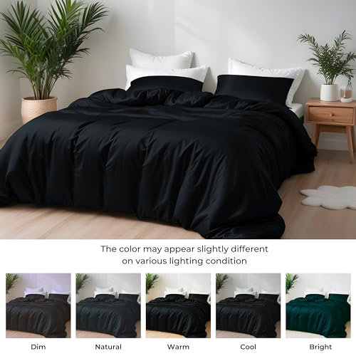 LINENWALAS Premium Organic Bamboo Duvet Sheet Set 4PC Set with Bamboo Duvet Cover, Fitted Sheet & Pillowcase - Softest, Cooling & Perfect for Skincare (Double, Jet Black) - Image 3