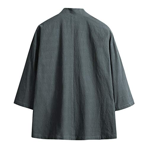 Image of Haseil Men's Kimono Cardigan Japanese Jackets Casual Cotton 3 /4 Sleeve Shirt Open Front Coat Lightweight Linen Outwear
