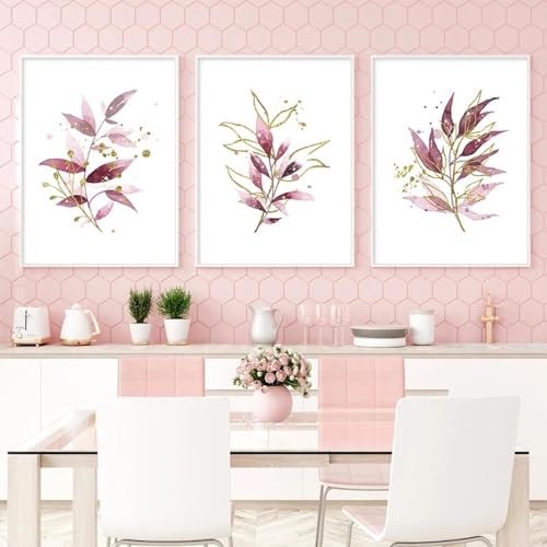 Affiches aquarelles abstraites de feuilles violettes dorées 80x110cm