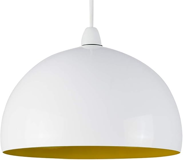 MiniSun Modern Gloss White & Yellow Metal Dome Ceiling Pendant Light Shade