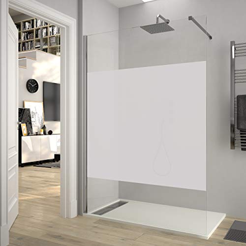 Mampara de ducha FIJA VAROBATH Cromo - Vidrio 8MM Serigrafiado Vinilo VERO - Tratamiento antical INCLUIDO. 90x200cm Cover