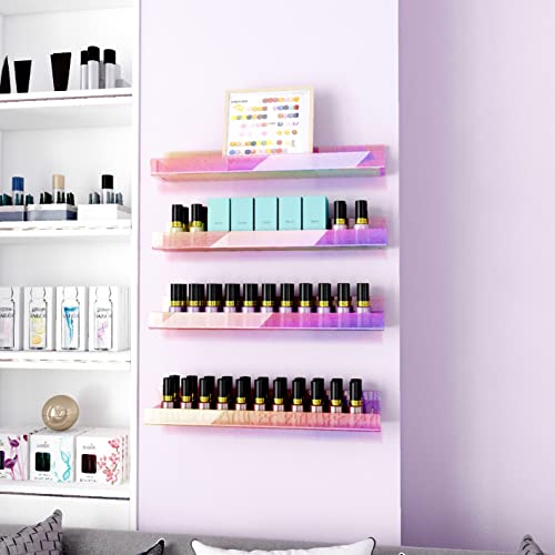 Image of 8 Pack 15 Inch Iridescent Acrylic Floating Wall Shelves, Rainbow Shelves | Modern Display Shelf for Sunglasses, Oils, Pictures & Toy Storage Wall Decor