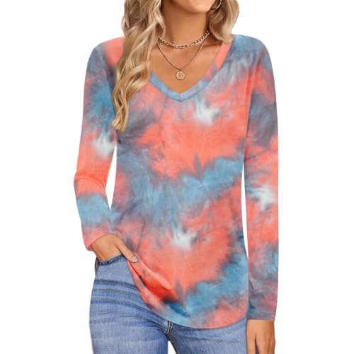 Image of Elesomo Womens T Shirts V Neck Summer Short /Long Sleeve Cotton Tops Tees