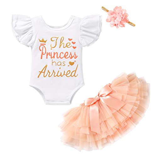 Image of Newborn Baby Girl Outfits Infant Letter Print Romper+Tutu Skirt+Headband+Legging Warmer Coming Home Clothes Set