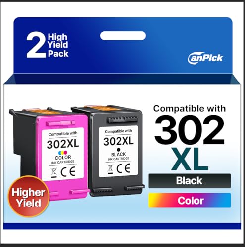 CanPick 302 XL Multipack Ersatz für HP 302 Druckerpatronen Schwarz und Farbe für HP 302 XL für HP Envy 4525 4520 Druckerpatronen OfficeJet 3831 5230 3830 3833 DeskJet 3630 3836(2-Pack)