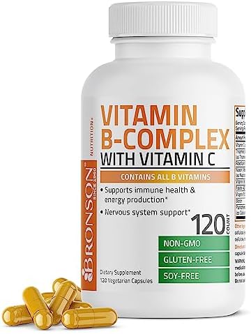 Bronson Vitamin B Complex with Vitamin C - Immune Health, Energy Support & Nervous System Support - Non-GMO, 120 Vegetarian Capsules