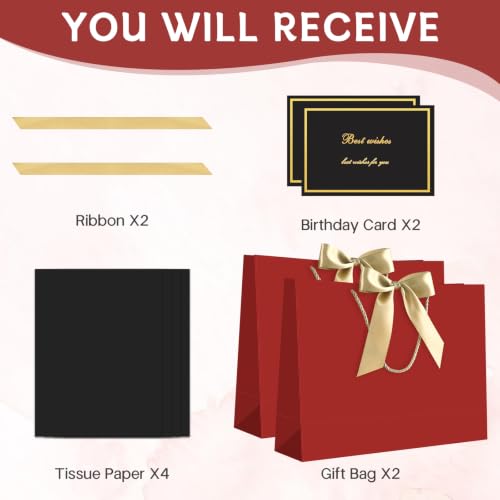 Image of JMANNI Gift Bags with Handles, 14.6 inch Large Gift Bags with Tissue Paper | 2 Pcs Red Bags, 4 Tissue Paper and 2 Cards, for Baby Shower, Wedding Bridal Shower, Birthday Party