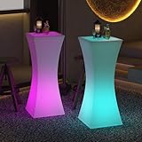 Mjkone 42" H LED Bar Table with Remote Controls, Rechargable Light Up Cocktail Tables with 16 RGB Multi-Colored Lights, Waterproof Bar-Square Column Light Up Luminous Furniture, 1 Piece - Rectangular