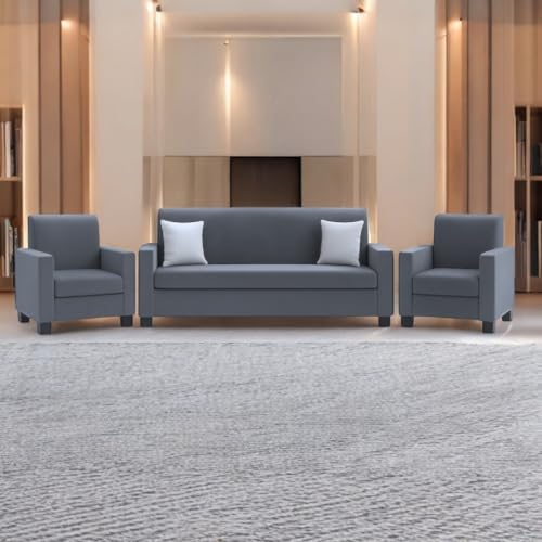 Image of FURNY Kyoto 5 Seater Fabric 3+1+1 Sofa Set (Dark Grey) Velvet Finish | Durable Comfort | Ideal for Living Room