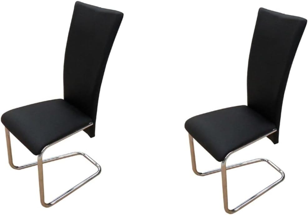 vidaXL Dining Chairs 2 Pcs, Dining Room Side Chair with Metal Chrome Legs, Accent Chair for Kitchen, Modern Style, Black Faux Leather