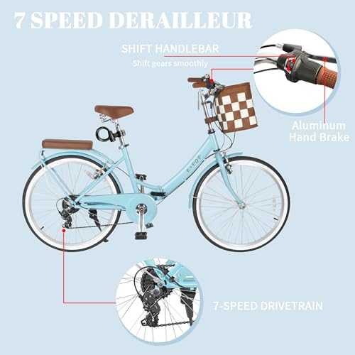 Bggfnz Foldable Beach Cruiser Bike For Women, 26 Inch Womens Bike With Basket, 7 Speed Commute Bike Adult Bicycles For Women, Lightweight Complete Cruiser Bikes thumb #2