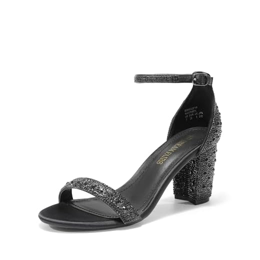 DREAM PAIRS Women's Chunk Black Rhinestone Low Heel Pump Sandals - 8.5 M US