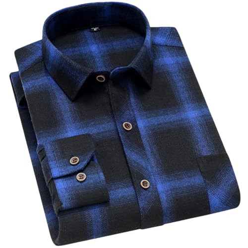 Mens Long Sleeve Plaid Brushed Shirts Single Pocket Casual Shirt Fashion Button Down Checked Shirts 6612 39