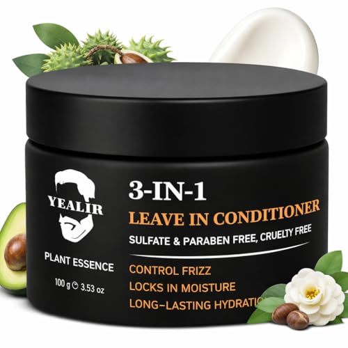 YEALIR 3-in-1 Leave-In Conditioner for Men - Instant Frizz Control, Hydrates & Nourishes Hair -...