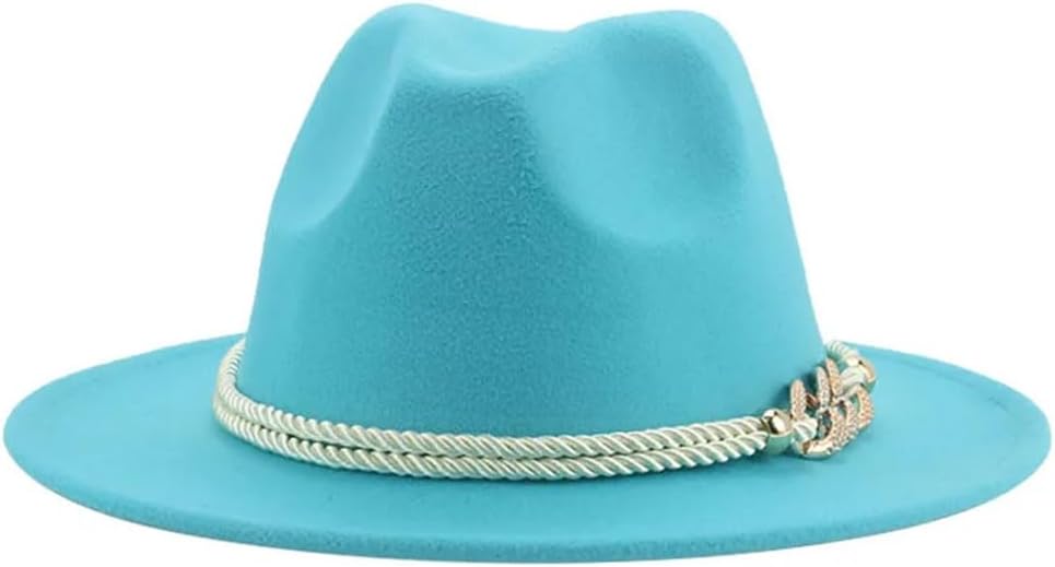 Women Hat Solid Belt Fedora Hats Formal Wedding Church Felted Fedora Hats Sombreros Grass EN8 56-58cm(Adults)