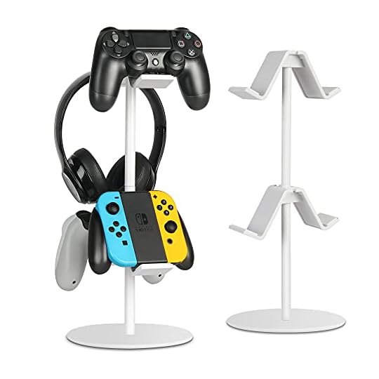 
                            Controller Holder, fes Game Controller Stand Holder Storage Organizer Gamepad with Multiple Adjustable Height Direction Brackets Fit for Xbox ONE 360 Switch PS4 STEAM PC Nintendo Headset Stander White
                        