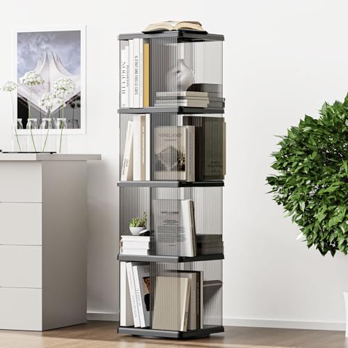 ELPHECO Drehbares Bücherregal 360 Grad Stehendes Bücherregal, 4 Ebenen Stehendes Regal, Drehbares Regal für Kinder und Erwachsene, Aufbewahrungsregal für Wohnzimmer, Büro, Arbeitszimmer, Rechteckig