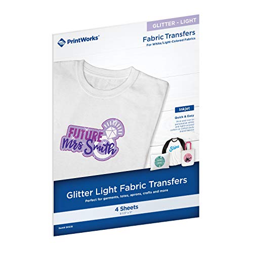 Printworks Glitter Light Fabric Transfers, for White/Light-Colored Fabrics, 4 Sheets, Inkjet, 8.5 x 11, Add Sparkle to Garments, Totes, Aprons, Crafts & More (00535)