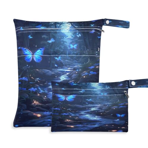 Coikll Wet Dry Bags for Cloth Diaper 2 Pack Waterproof Yoga Gym Bag for Swimsuit Wet Clothes Baby Items-?Blue Butterflies River?