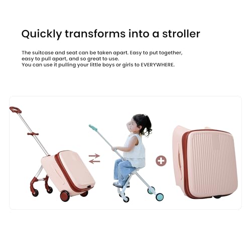 Dadywheels Mala de mão dobrável e montável 2 em 1 para crianças, a partir de 18 meses, Marrom, 19 In