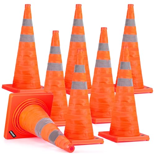 Image of BATTIFE 8 Pack 28 Inch Collapsible Traffic Cones, Orange Safety Cones