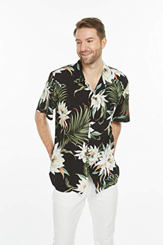 Image of Family Matching Hawaiian Clothes, Wispy Cereus Black | Lightweight 100% rayon • Family matching outfits • Tropical floral print • Beach vacations • Luaus • Cruises • Family photos