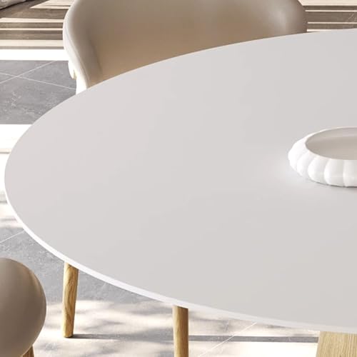 Home.RD ダイニングテーブル ダイニングセット テーブルセット 丸テーブル 円卓 円形 4人掛け 白 グレー 単品 110cm 120cm 135cm 食卓テーブル 大理石風 ホワイト 1本脚 石目調 無垢材 おしゃれ (追加しない, ホワイト（艶消し）天板 +ナチュラル脚部, 幅120cm) [1]