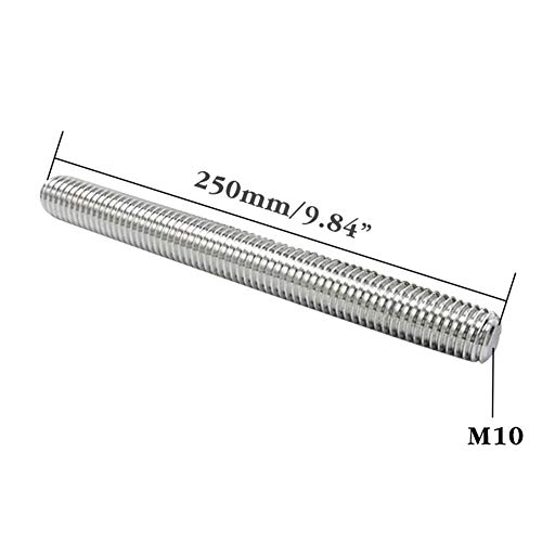 Quickun 304 Stainless Steel Fully Thread Rod, M10-1.5 Thread Pitch, 250mm Length, Right Hand Threads (Pack of 1)