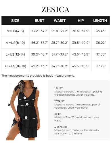 Zesica Womens Summer Casual V Neck Sleeveless Mini Dress 2024 Tie Shoulder Tiered Ruffle Swing A Line Short Sundresses,Black,Small thumb #5