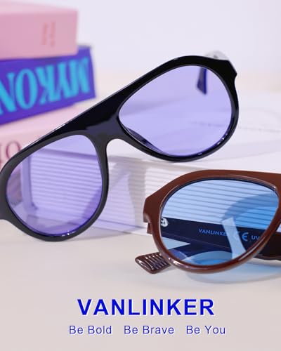 VANLINKER Retro Aviator Polarized Sunglasses for Men Women Trendy 70s Vintage Plastic Frame Sun Glasses VL97502