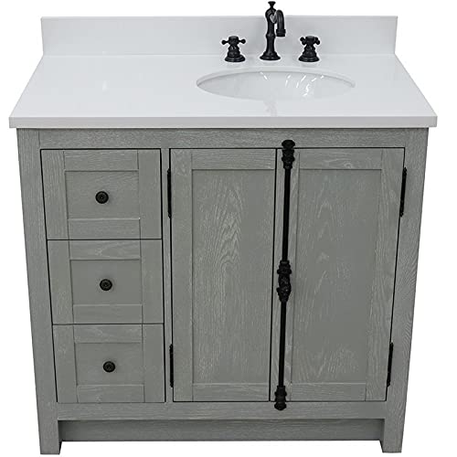Plantation Solid Wood Vanity With Right Oval Sink In Gray Ash/White #TOP7