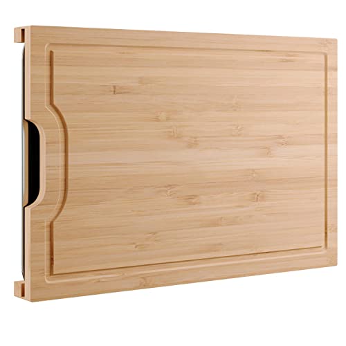 Easy-To-Clean Bamboo Wood Cutting Board Set With Non Stick Pullout Baking Sheet Tray - Easy Compact Storage Chopping Board Set #TOP1