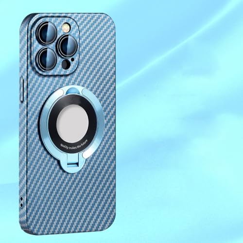 Coque iPhone 13 Pro Max fibre de carbone ENILSA luxe bleu avec support intégré