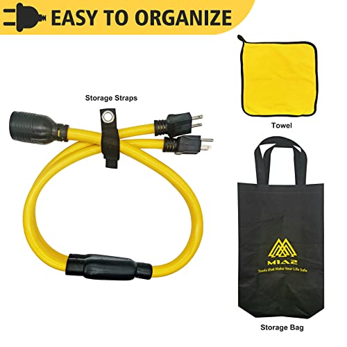 2X 5-15 Plug Male To Generator Twist Lock L14-30 Receptacle Female Y Adapter Cord Stw 3 Feet 120V/240V 30 Amp Generator Welder Dryer Power Cord Adapter #TOP6