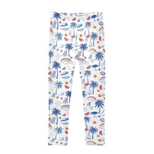 Girls' Athletic Leggings Ankle Length Yoga Dance Pants Kids Teen 4T Blue Palm Tree