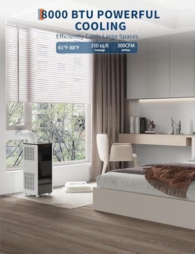 Image of Garvee 8K BTU Portable Air Conditioner, 3‑in‑1 Cooling, Dehumidifier & Fan | Covers Rooms Up to 350 Sq. ft., Remote Control and Window Kit Included, 24‑Hour Timer, Sleep Mode, White