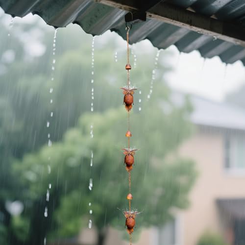 Chaîne Attrape-Pluie à 2 hiboux, cadeau idéal pour pendaison de crémaillère - 3