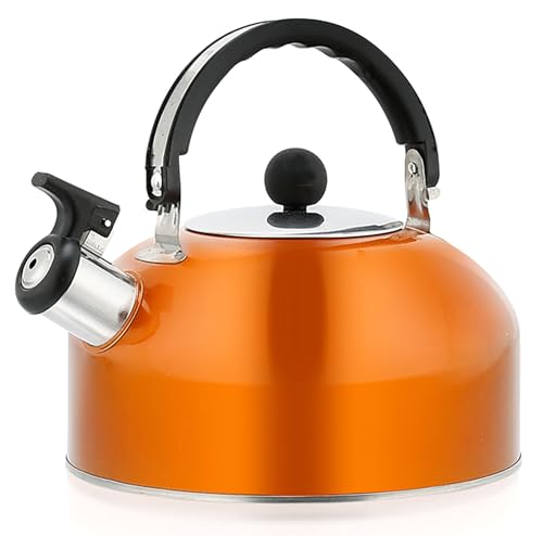 2.7 Quart (3 L) Tea Kettle Food Grade Stainless Steel Teakettle is Best for Boiling Water Brewing Tea and Making Coffee (Orange)