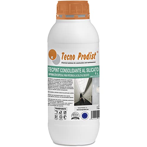 Tecno Prodist TECPINT CONSOLIDANTE AL SILICATO (1 Litro) Fijador de superficies construcción, imprimación especial pinturas a la cal o al silicato, compacta piedra, hormigón evitando su disgregación
