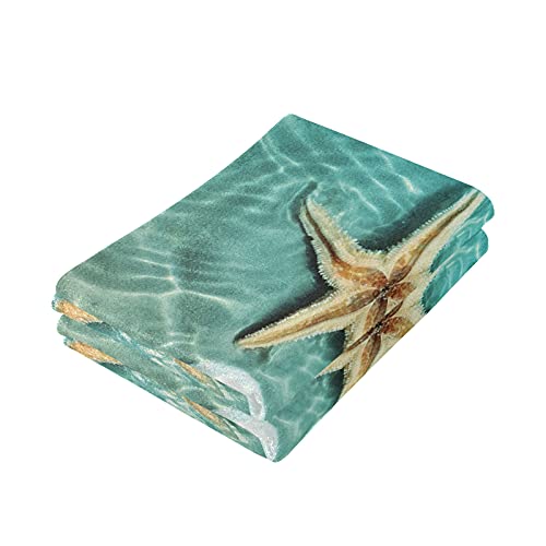 Seashell Starfish Towels Set Of 2 Hand Towel Absorbent Face Towel Soft Dish Towels For Gym Bath Kitchen Decor 28X14 Inches #TOP2