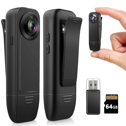 1080P Mini Body Camera with Audio and Video Body Worn Camera with 64GB Memory Card Loop Storage Body Cam Wearable Police Camcorder for Hiking Walking Travaling