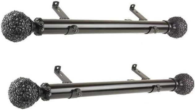 HomeStock Steel Curtain Rods Set - Adjustable Black Drapery Rods with Finials - 12-20 Inch Window Rods
