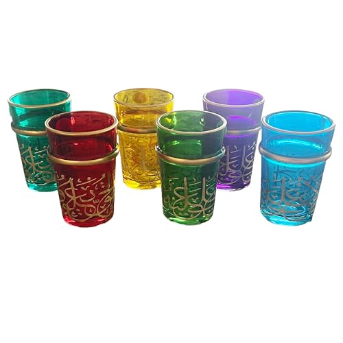 Hand Painted Moroccan Glasses Set of 6 Glasses Colorful Gold Door Design Teacup Set For Mint Tea