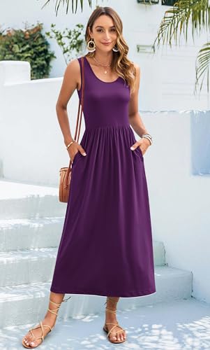 Image of WNEEDU Women's Summer Maxi Dress Casual Sleeveless Sundress