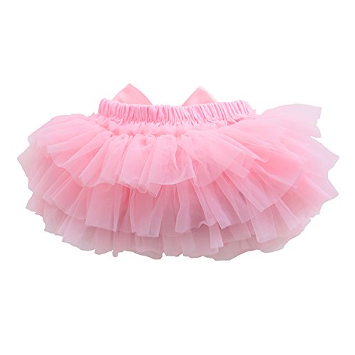 Baby Girls' Bloomers Infant Toddlers Cotton Tulle Ruffle with Bow Diaper Cover and headhand (S(0-6Month), Pink) - Thumbnail 3